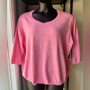 NWT Sag Harbor Women’s Soft Pink Cotton Knit Sweater Top 3/4 Sleeve V-Neck Blush